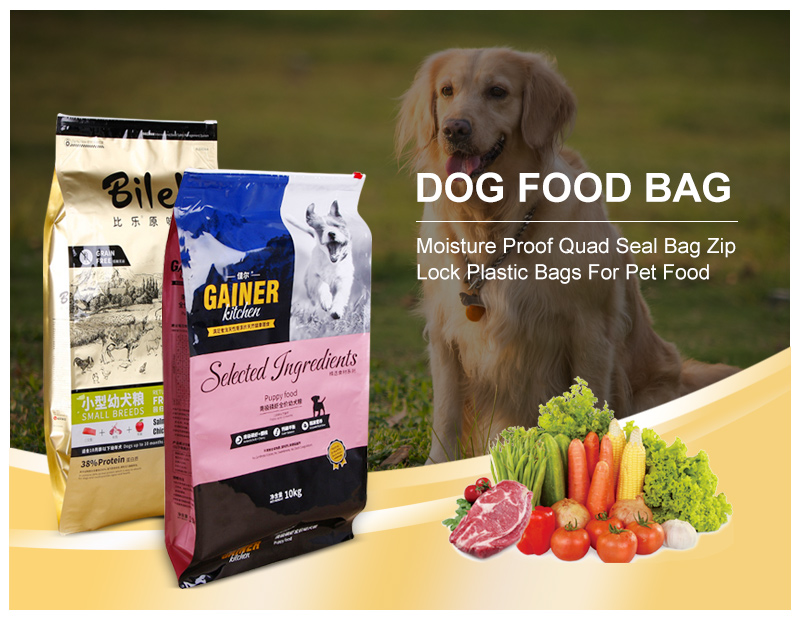 Slider Zipper Quad Seal Pet Food Packaging Bag