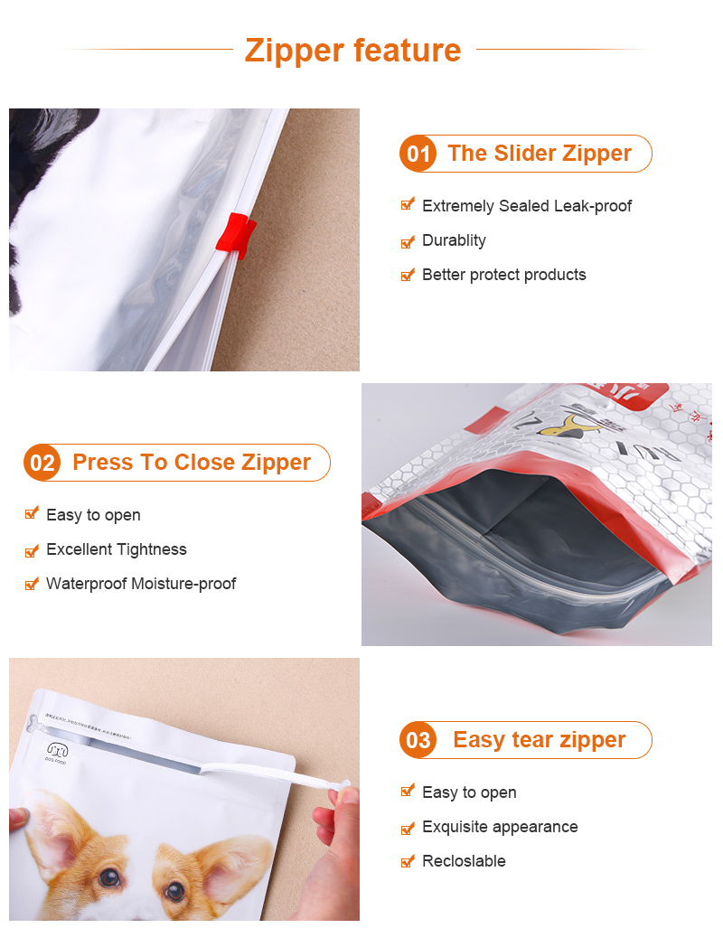 Slider Zipper Quad Seal Beg Pembungkusan Makanan Haiwan Kesayangan